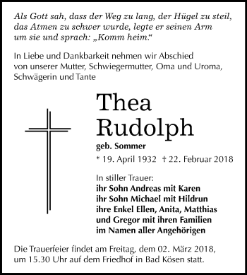 Traueranzeige von Thea Rudolph von Mitteldeutsche Zeitung