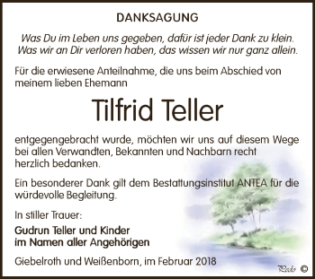 Traueranzeige von Tilfrid Teller von Super Sonntag Zeitz