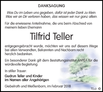 Traueranzeige von Tilfrid Teller von Mitteldeutsche Zeitung Zeitz