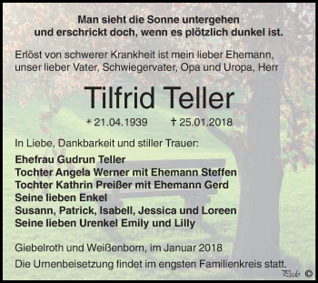 Traueranzeige von Tilfrid Teller von Mitteldeutsche Zeitung Zeitz