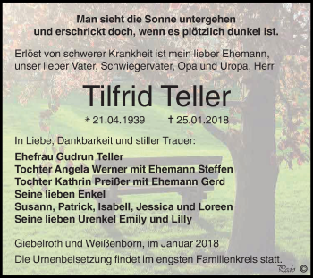 Traueranzeige von Tilfrid Teller von Super Sonntag Zeitz