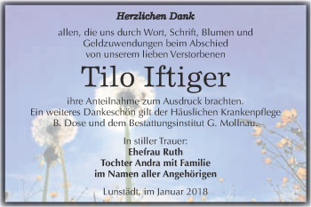 Traueranzeige von Tilo Iftiger von WVG - Wochenspiegel Merseburg