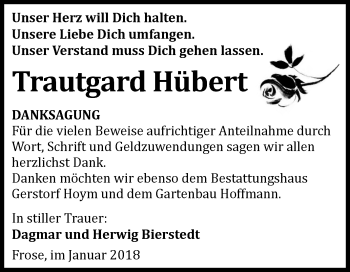 Traueranzeige von Trautgard Hübert von Mitteldeutsche Zeitung Aschersleben