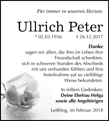 Traueranzeige von Ullrich Peter von Mitteldeutsche Zeitung Weißenfels