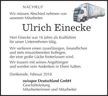 Traueranzeige von Ulrich Einecke von Mitteldeutsche Zeitung Quedlinburg