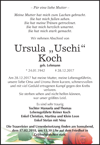 Traueranzeige von Ursula Koch von Mitteldeutsche Zeitung
