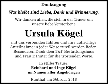 Traueranzeige von Ursula Kögel von Mitteldeutsche Zeitung Weißenfels