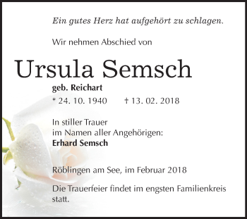 Traueranzeige von Ursula Semsch von Mitteldeutsche Zeitung