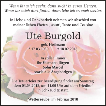 Traueranzeige von Ute Burgold von Mitteldeutsche Zeitung Zeitz