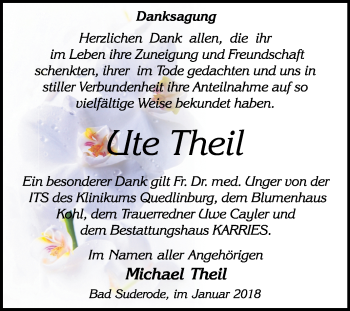 Traueranzeige von Ute Theil von Mitteldeutsche Zeitung Quedlinburg