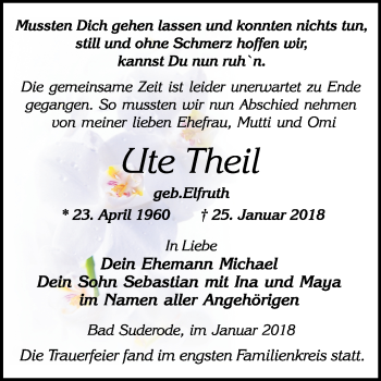 Traueranzeige von Ute Theil von Mitteldeutsche Zeitung Quedlinburg