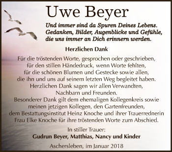 Traueranzeige von Uwe Beyer von Super Sonntag Aschersleben