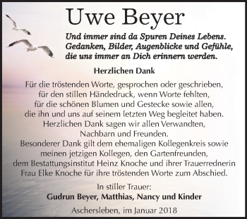 Traueranzeige von Uwe Beyer von Mitteldeutsche Zeitung Aschersleben