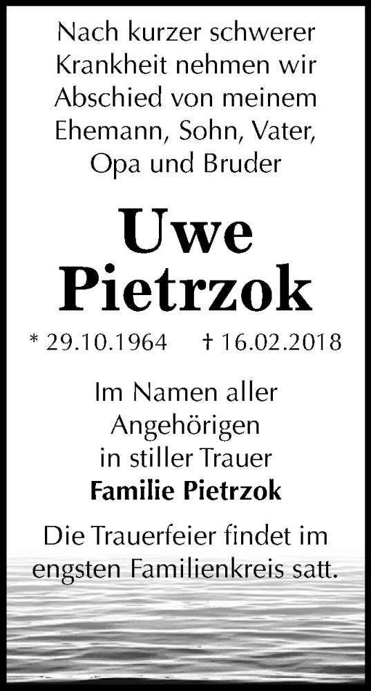 Traueranzeige für Uwe Pietrzok vom 24.02.2018 aus Mitteldeutsche Zeitung Dessau-Roßlau