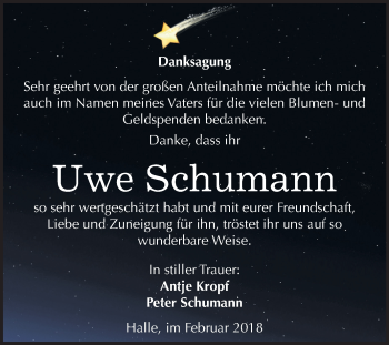 Traueranzeige von Uwe Schumann von Mitteldeutsche Zeitung Halle/Saalkreis