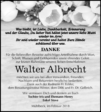 Traueranzeige von Walter Albrecht von Mitteldeutsche Zeitung Bitterfeld