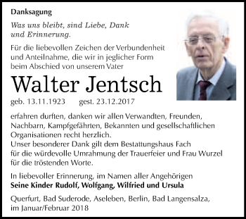 Traueranzeige von Walter Jentsch von WVG - Wochenspiegel Merseburg