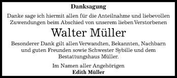 Traueranzeige von Walter Müller von Mitteldeutsche Zeitung Aschersleben
