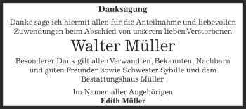Traueranzeige von Walter Müller von Super Sonntag Aschersleben