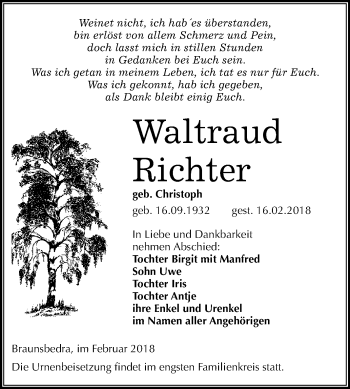 Traueranzeige von Walter Richter von Mitteldeutsche Zeitung Merseburg/Querfurt