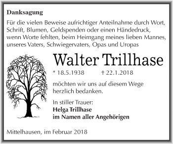 Traueranzeige von Walter Trillhase von Super Sonntag Halle
