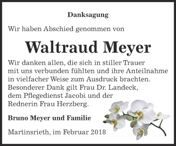 Traueranzeige von Waltraud Meyer von Super Sonntag SGH Mansf. Land