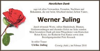 Traueranzeige von Werner Juling von WVG - Wochenspiegel Dessau / Köthen