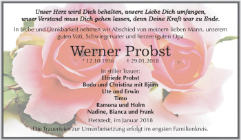Traueranzeige von Werner Probst von Super Sonntag SGH Mansf. Land