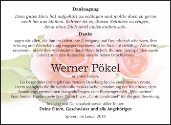 Traueranzeige von Werner Pökel von Mitteldeutsche Zeitung Bitterfeld