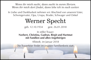 Traueranzeige von Werner Specht von Super Sonntag SGH Mansf. Land