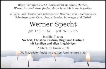 Traueranzeige von Werner Specht von Mitteldeutsche Zeitung