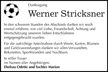 Traueranzeige von Werner Stricksner von Mitteldeutsche Zeitung Halle/Saalkreis
