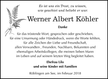 Traueranzeige von Werner Albert Köhler von Mitteldeutsche Zeitung