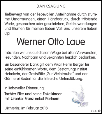 Traueranzeige von Werner Otto Laue von Mitteldeutsche Zeitung Weißenfels