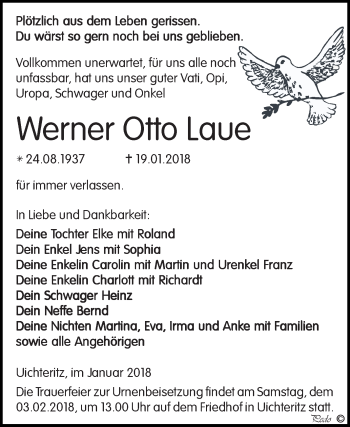 Traueranzeige von Werner Otto Laue von WVG - Wochenspiegel NMB / WSF / ZTZ