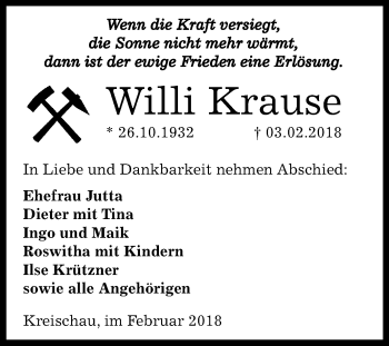 Traueranzeige von Willi Krause von Mitteldeutsche Zeitung Weißenfels