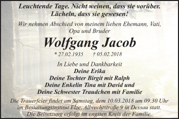 Traueranzeige von Wolfgang Jacob von Mitteldeutsche Zeitung Dessau-Roßlau