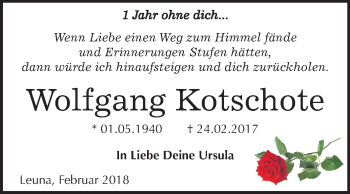 Traueranzeige von Wolfgang Kotschote von Mitteldeutsche Zeitung