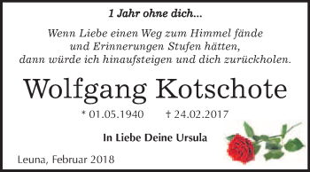 Traueranzeige von Wolfgang Kotschote von WVG - Wochenspiegel Merseburg