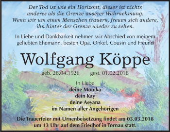 Traueranzeige von Wolfgang Köppe von Mitteldeutsche Zeitung Bitterfeld
