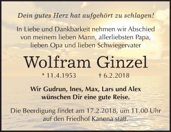 Traueranzeige von Wolfram Ginzel von Mitteldeutsche Zeitung Halle/Saalkreis