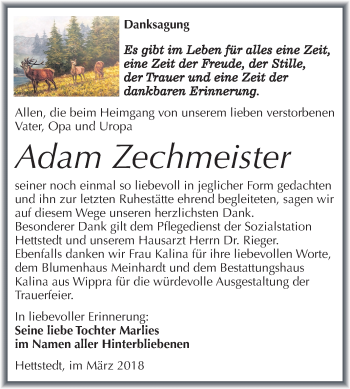 Traueranzeige von Adam Zechmeister von Mitteldeutsche Zeitung