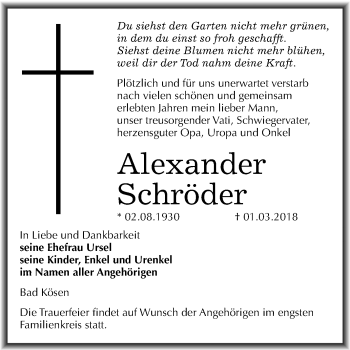 Traueranzeige von Alexander Schröder von Mitteldeutsche Zeitung