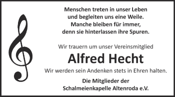 Traueranzeige von Alfred Hecht von WVG - Wochenspiegel NMB / WSF / ZTZ