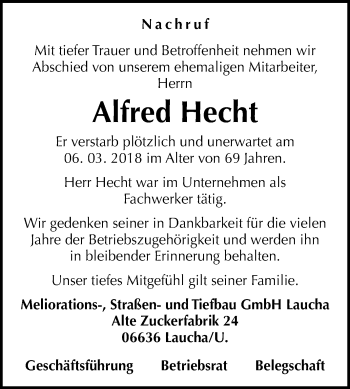 Traueranzeige von Alfred Hecht von Mitteldeutsche Zeitung