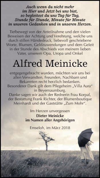 Traueranzeige von Alfred Meinicke von Super Sonntag SGH Mansf. Land