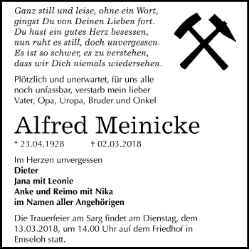 Traueranzeige von Alfred Meinicke von Mitteldeutsche Zeitung