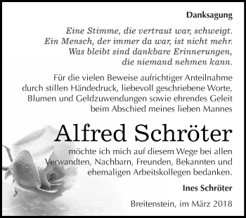 Traueranzeige von Alfred Schröter von Super Sonntag SGH Mansf. Land