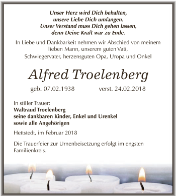 Traueranzeige von Alfred Troelenberg von Super Sonntag SGH Mansf. Land