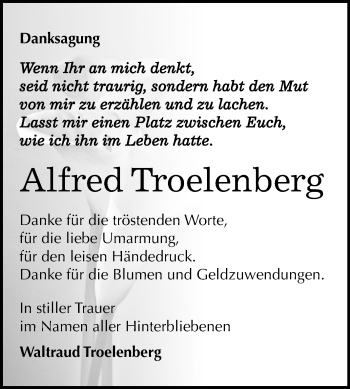 Traueranzeige von Alfred Troelenberg von Mitteldeutsche Zeitung